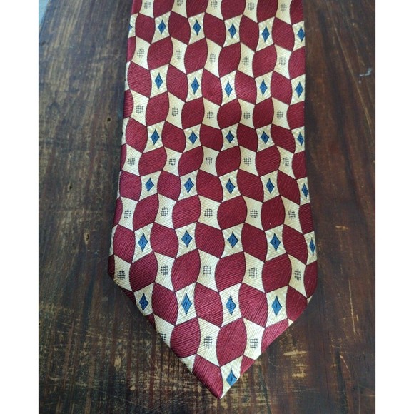 Jos.A.Bank 100% Silk Necktie Geometric Formal Print Red Gold Blue - Picture 9 of 12